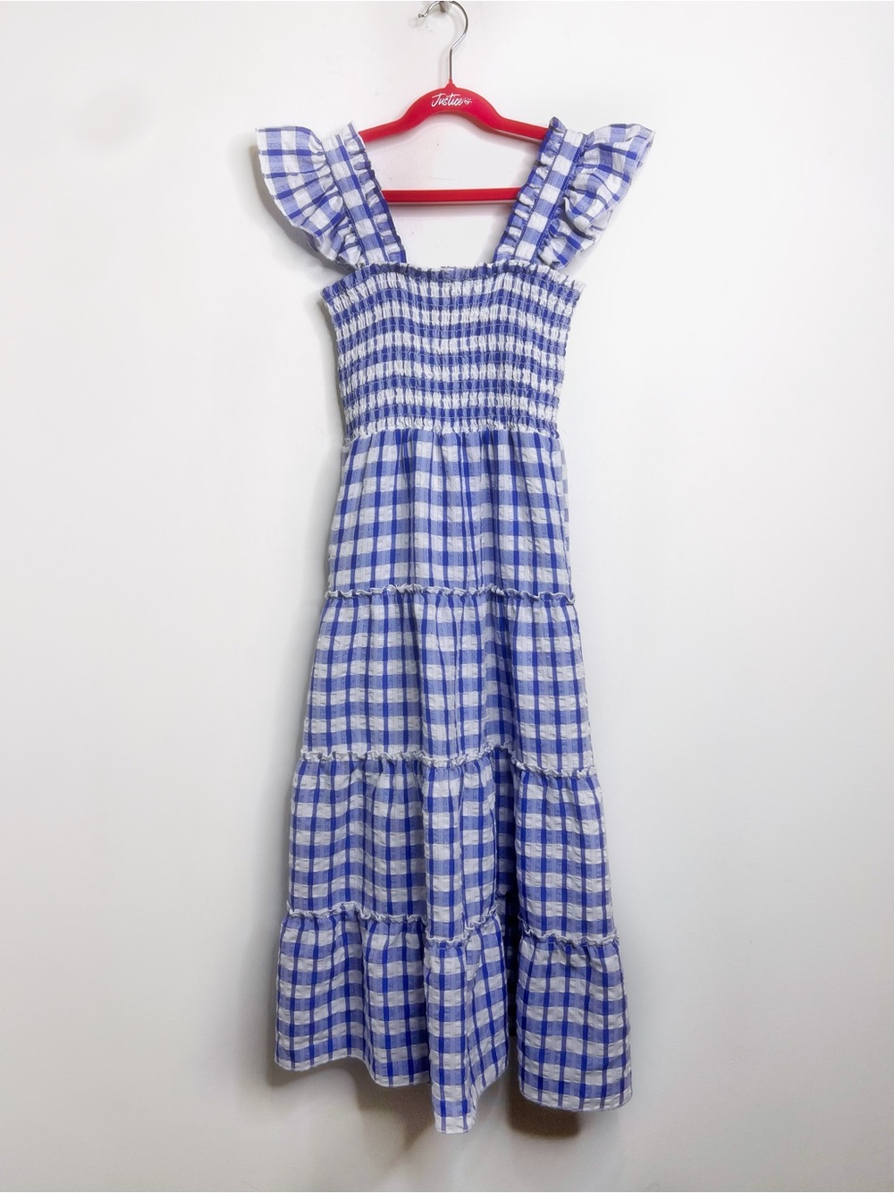 By & By Smocked Blue Gingham Maxi Dress Blue Check Size 10